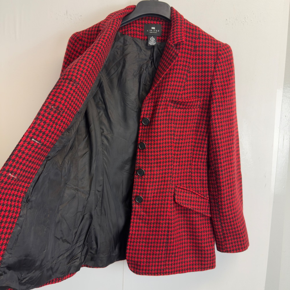 Limited America Red Black Houndstooth Wool Mohair Skirt Suit Set Size 6 Vintage - Picture 9 of 15